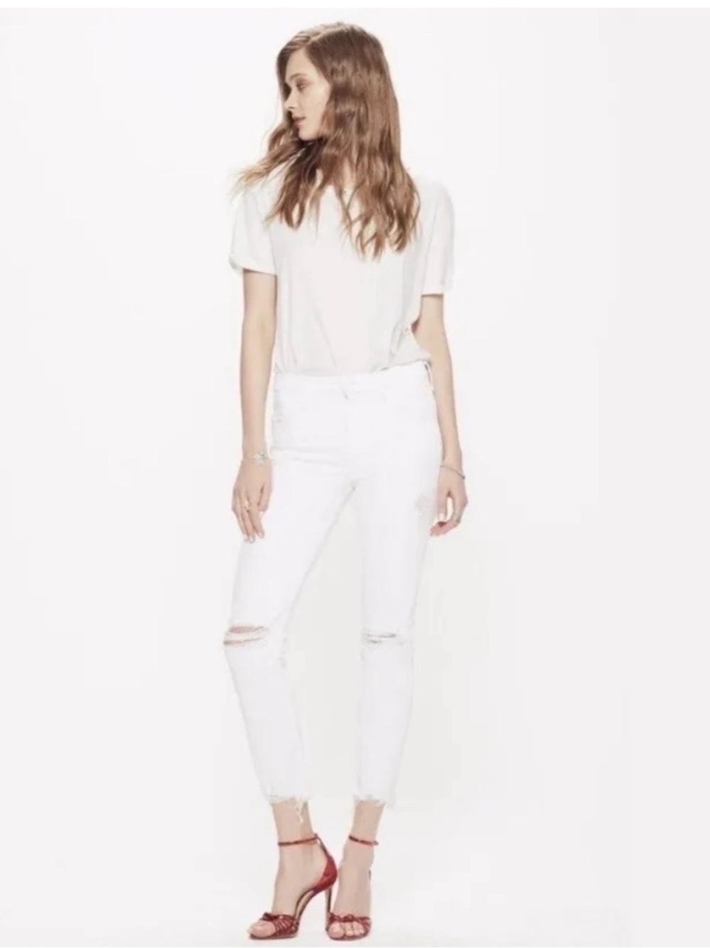 MOTHER The Flirt Ankle Chew White Jeans